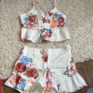 Blue Blush Floral Halter Top and Shorts Set